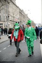 Two men wear Ireland costumes on the high place on St. Patrick`s Day ParadeÃÂ in Dublin, Ireland, March 18th 2015
